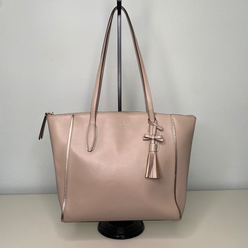 Kate Spade New York Kali Blush Pink Leather Tote Bag Metallic Trim‎ Tassel